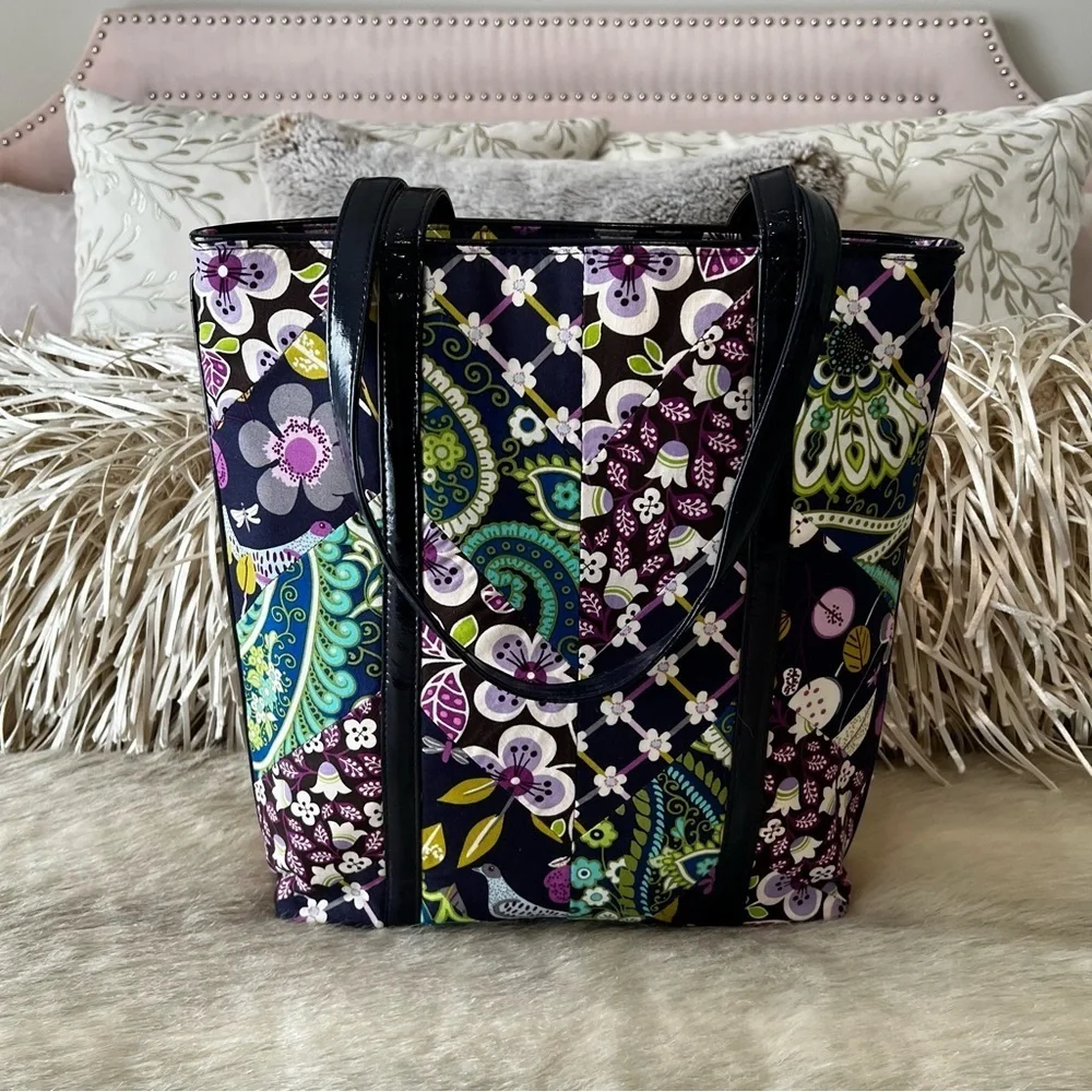 New VERA BRADLEY Floral Nightingale 2011 Tall Tote Rhythm Blues Plum Petal Y2K